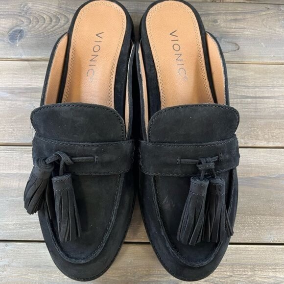 NIB Vionic Reagan Black Nubuck Mule Slip On Shoe Sz 6.5 - Picture 3 of 15